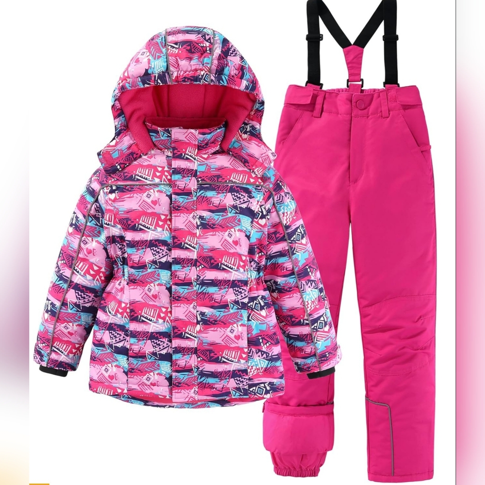 Kids Pink Winter Jacket and Pants Set 7/8